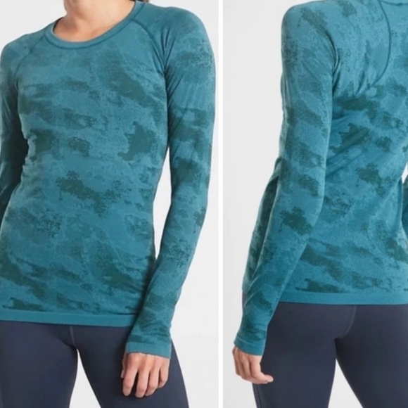 ATHLETA Momentum Long Sleeve Athletic Dark Surf Teal Camo Missing Tags Fits M - Picture 7 of 7